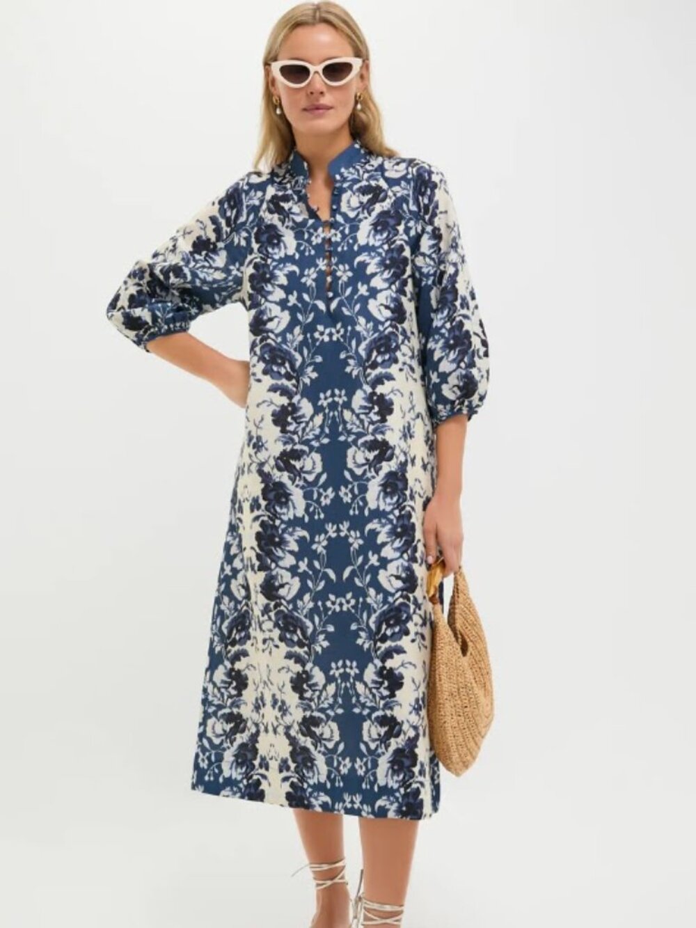 Tuckernuck Indigo Reflection Cotton Linen Maryse Caftan NWT Size XS